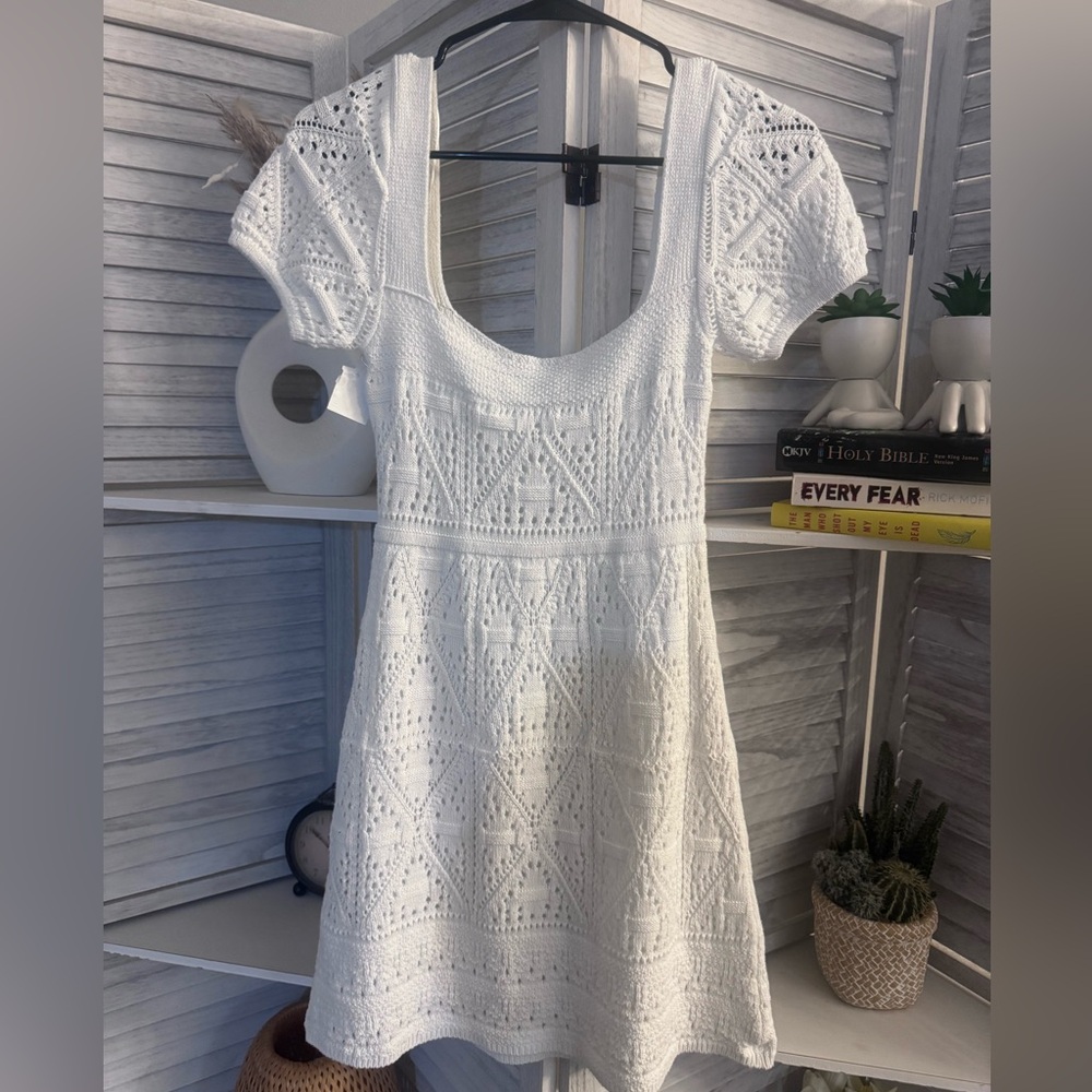 Zara White Crocheted Mini Dress - Picture 4 of 9